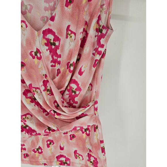 Y2K Ann Taylor Womens Sz SP Petite Sleeveless Wrap Blouse Pink Leopard Print - Picture 2 of 4
